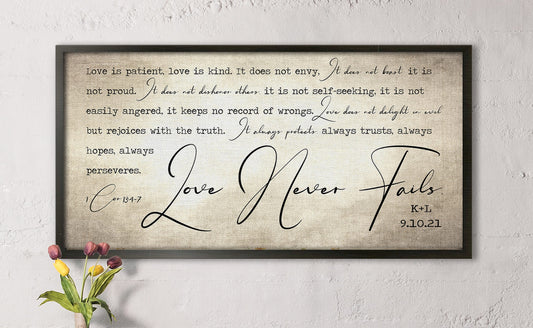 Vintage Couple's Decor, Love Never Fails Art - HoneycombProverbs - Giclée - Christian Wall Art