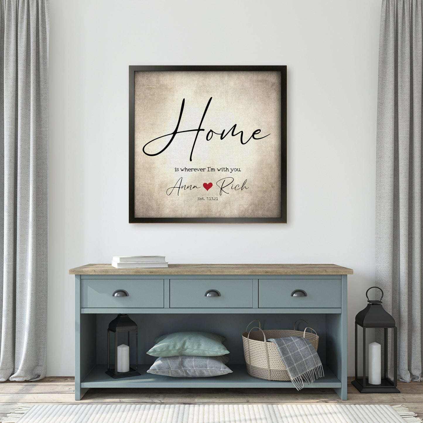 Couples' Personalized, "Home is wherever I'm with you" Framed Wall Decor - HoneycombProverbs - Giclée - 2nd Year Cotton Art