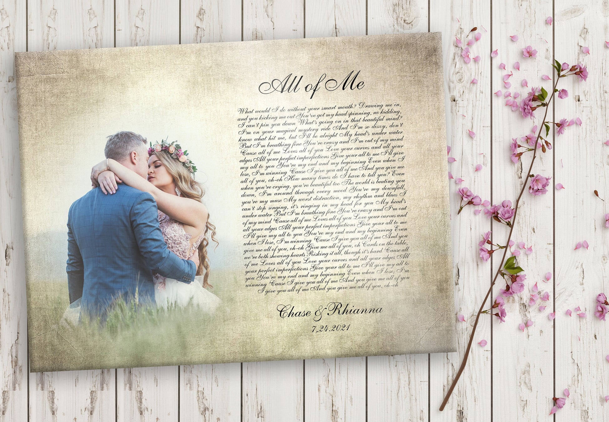 Timeless Melodies: Vintage Photo and Song Lyrics Canvas - HoneycombProverbs - Giclée - 2nd Anniversary Gifts
