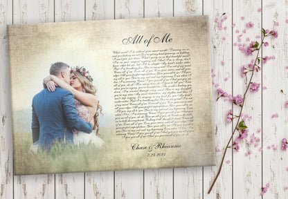 Timeless Melodies: Vintage Photo and Song Lyrics Canvas, close-up detail, 2nd anniversary cotton