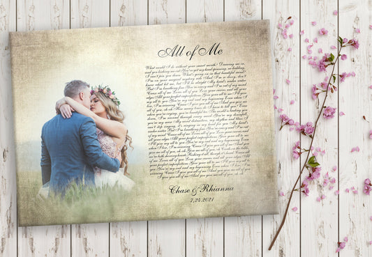 Timeless Melodies: Vintage Photo and Song Lyrics Canvas - HoneycombProverbs - Giclée - 2nd Anniversary Gifts