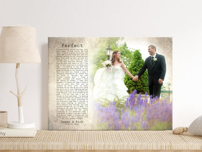 Timeless Melodies: Vintage Photo and Song Lyrics Canvas, personalization detail, 2nd anniversary cotton