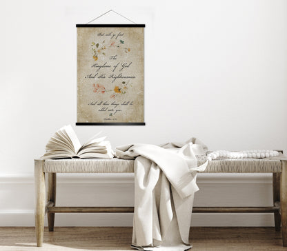 Seek Ye First Cottage Garden Scroll Tapestry - HoneycombProverbs - Tapestries - Christian Wall Art