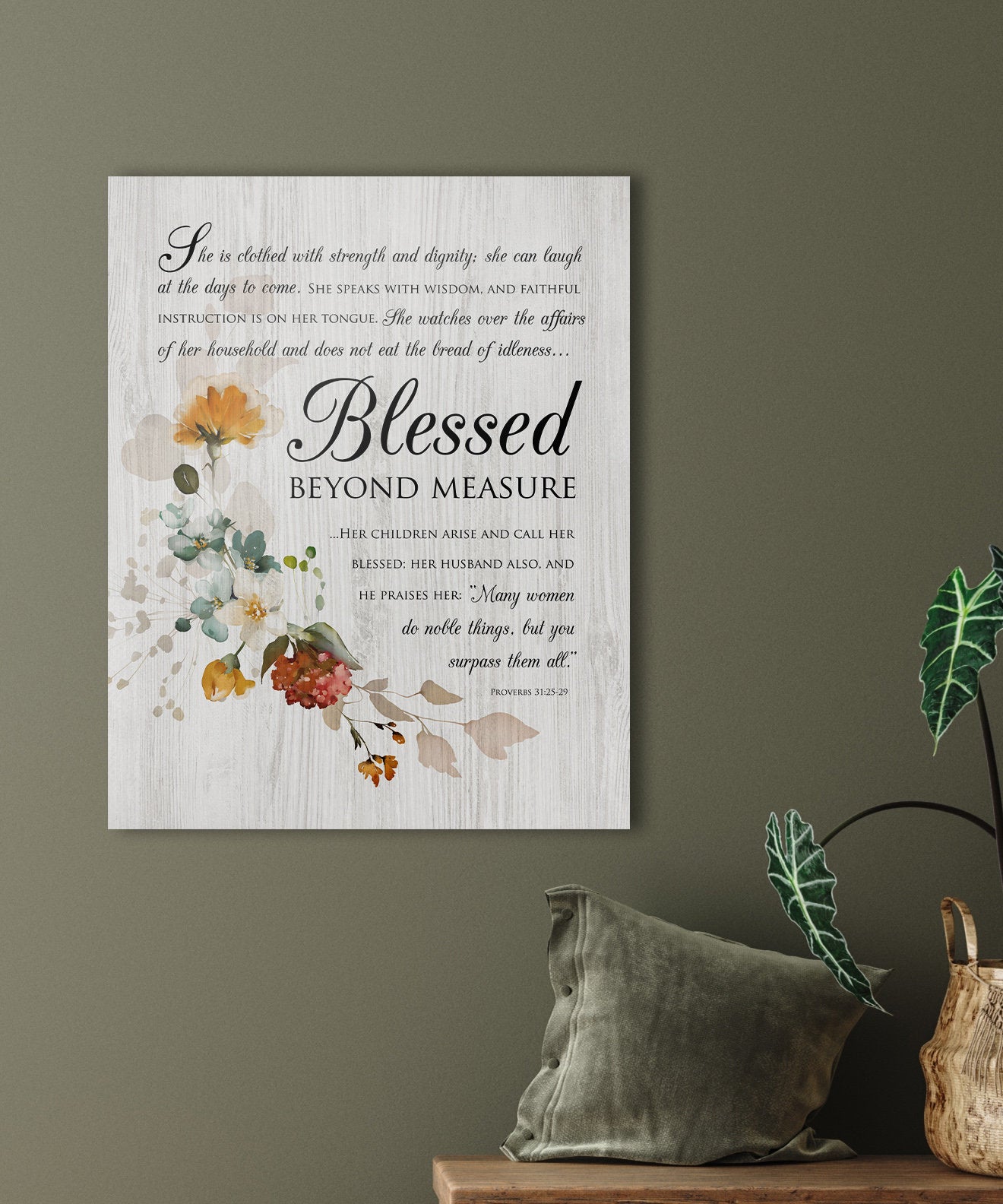 Blessed Beyond Measure Floral Wood Sign - HoneycombProverbs - Signs - Christian Wall Art