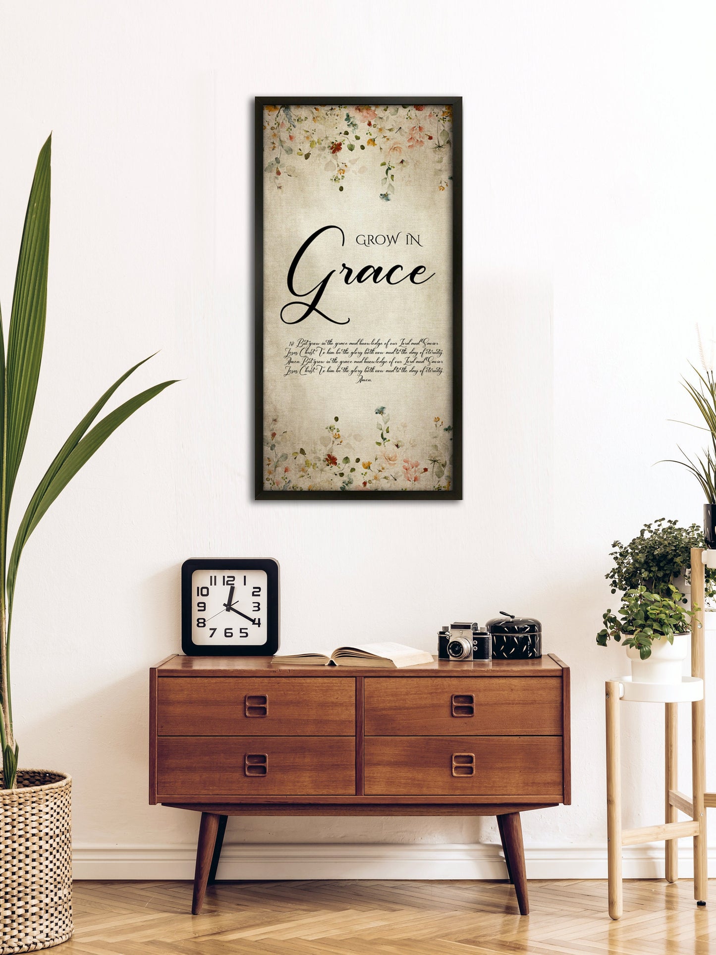 Grow in Grace, Cottage Garden Floral Scripture Decor - HoneycombProverbs - Giclée - Christian Wall Art