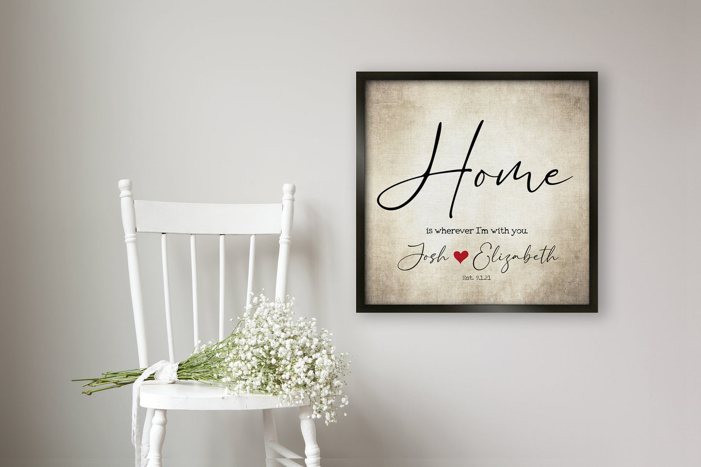 Couples' Personalized, "Home is wherever I'm with you" Framed Wall Decor - HoneycombProverbs - Giclée - 2nd Year Cotton Art