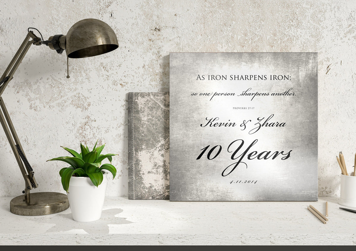 10 Years of Marriage plaque, Iron sharpens iron sign for couples - HoneycombProverbs - Signs - Tin and Aluminum Gifts