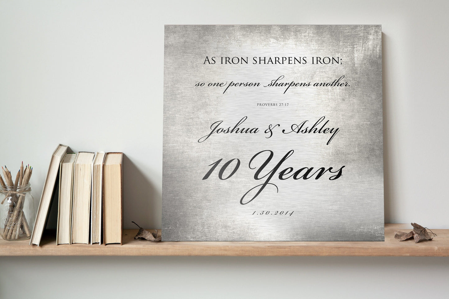 10 Years of Marriage plaque, Iron sharpens iron sign for couples - HoneycombProverbs - Signs - Tin Anniversary Gifts