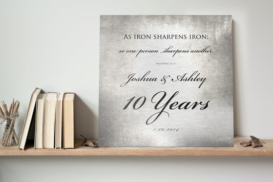10 Years of Marriage plaque, Iron sharpens iron sign for couples - HoneycombProverbs - Signs - Tin Anniversary Gifts