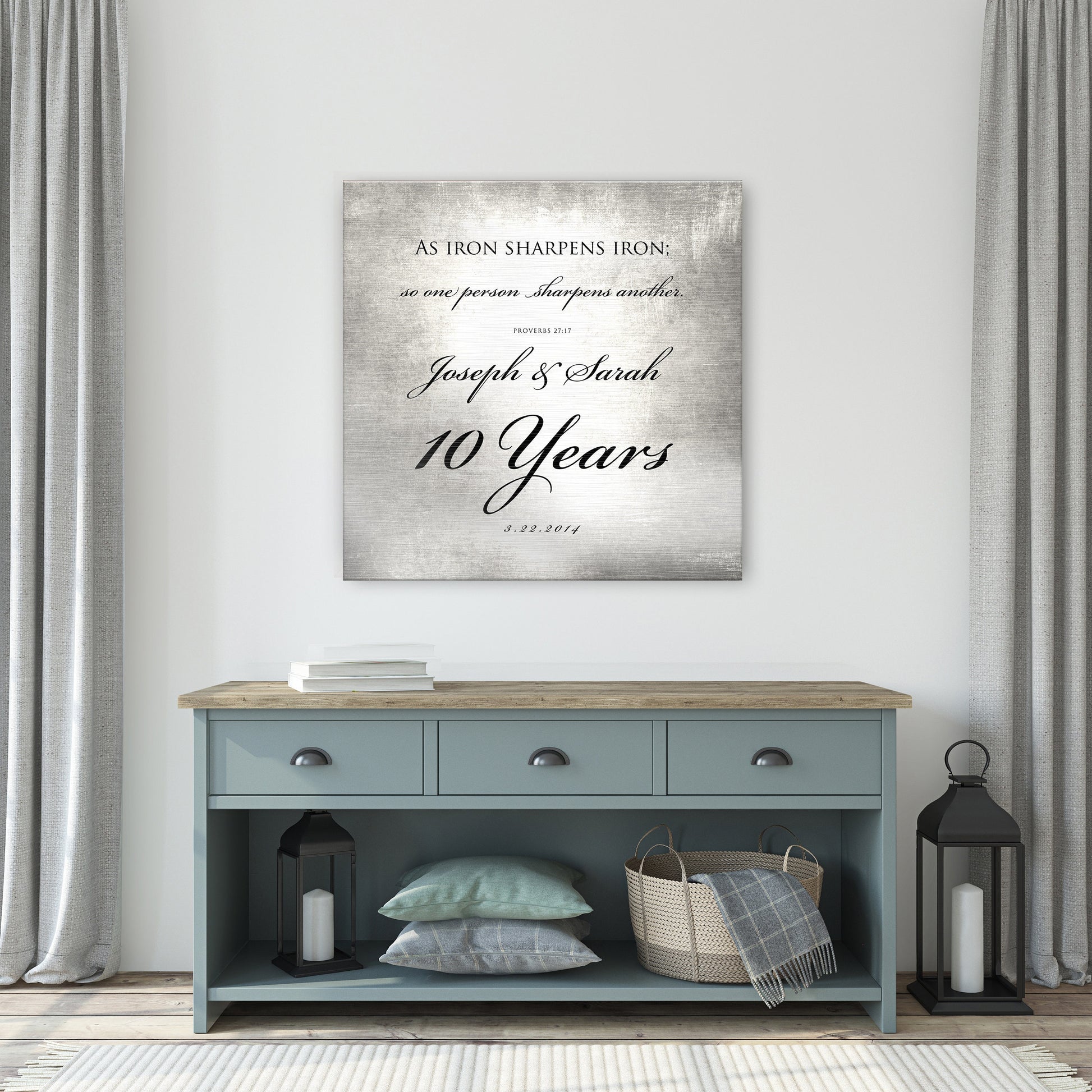 10 Years of Marriage plaque, Iron sharpens iron sign for couples - HoneycombProverbs - Signs - Tin Anniversary Gifts