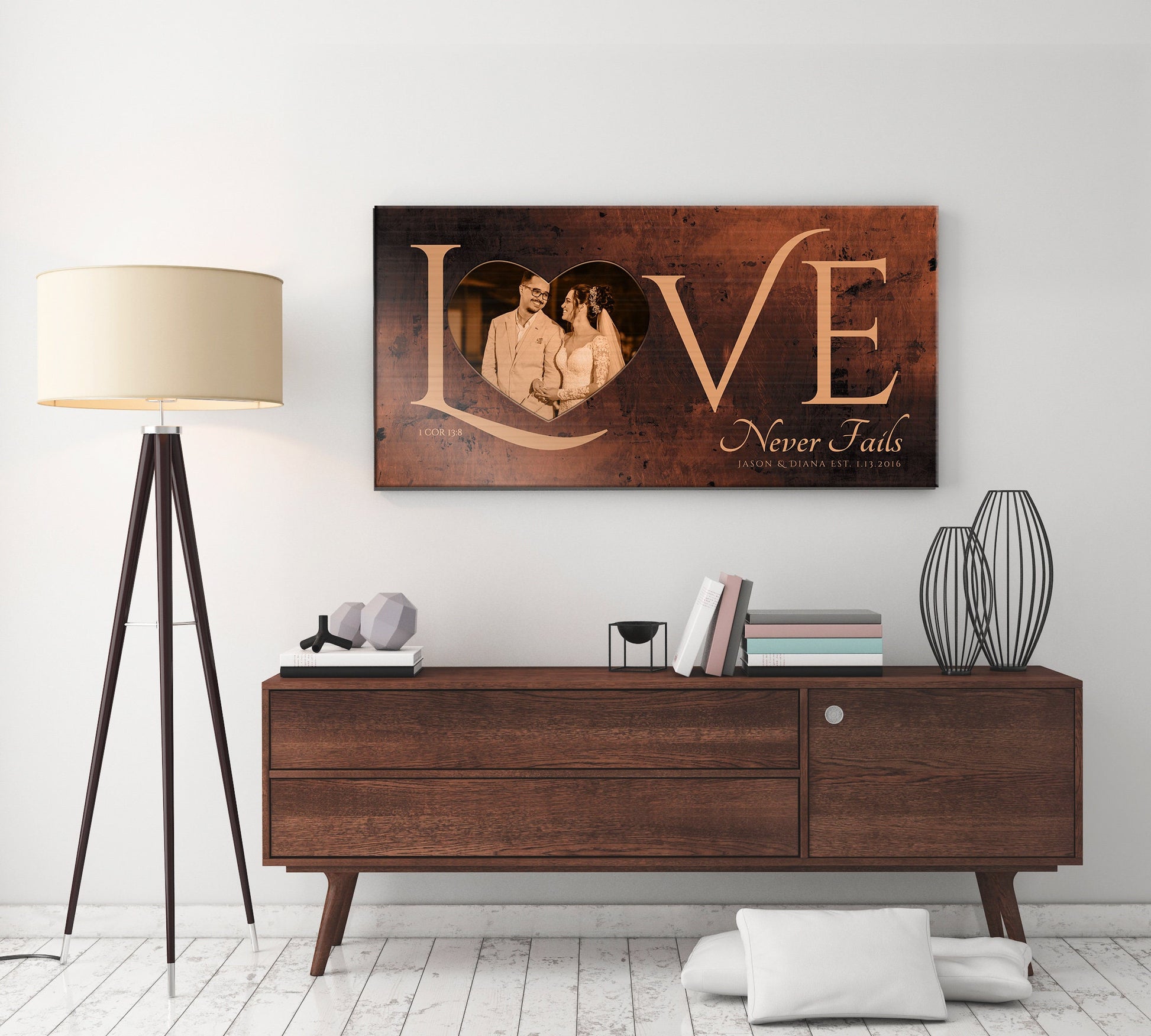 Personalized Love Decor with Photo, Love Never Fails Sign - HoneycombProverbs - Signs - Photo Plaques