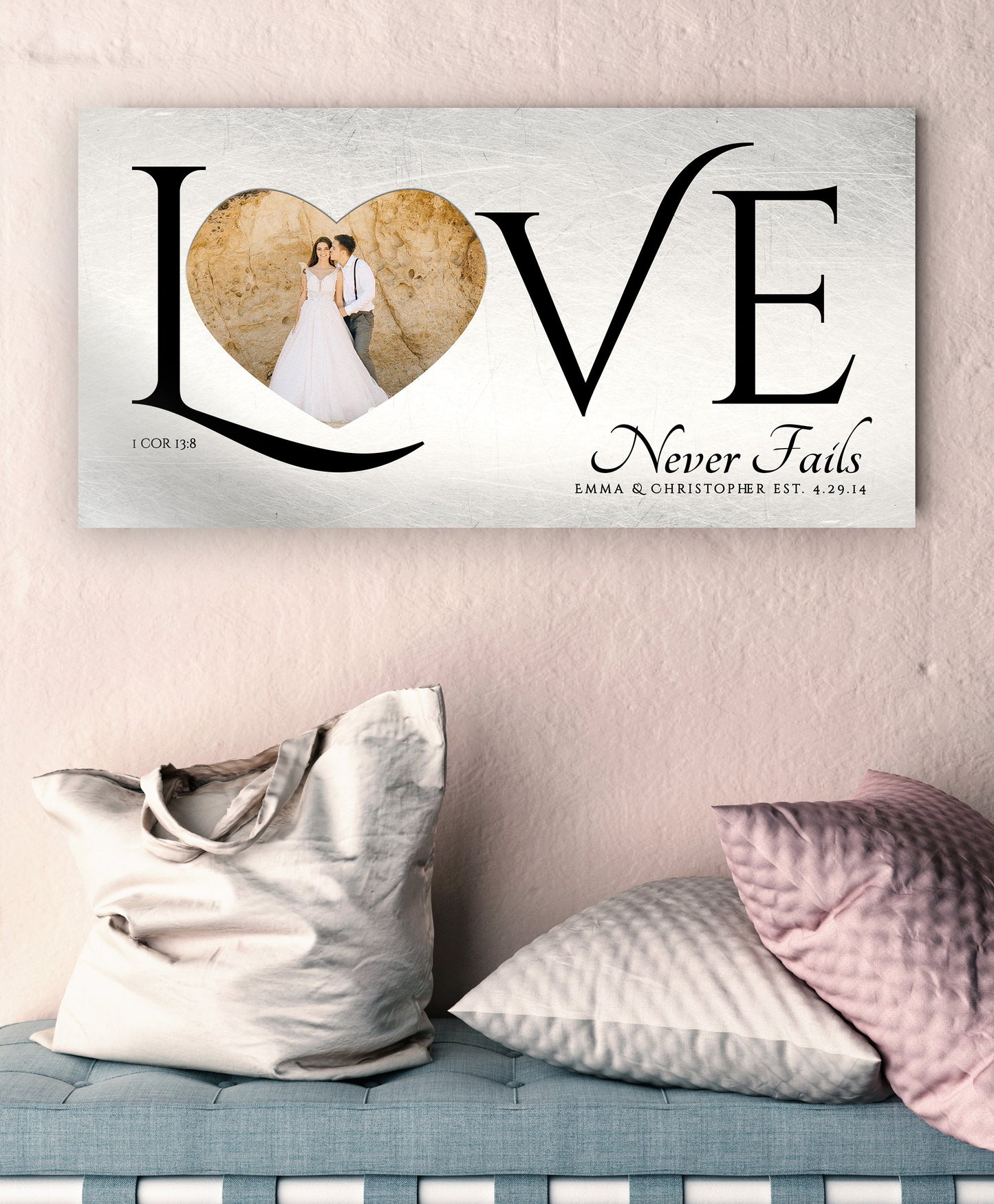 Personalized Love Decor with Photo, Love Never Fails Sign - HoneycombProverbs - Signs - Photo Plaques
