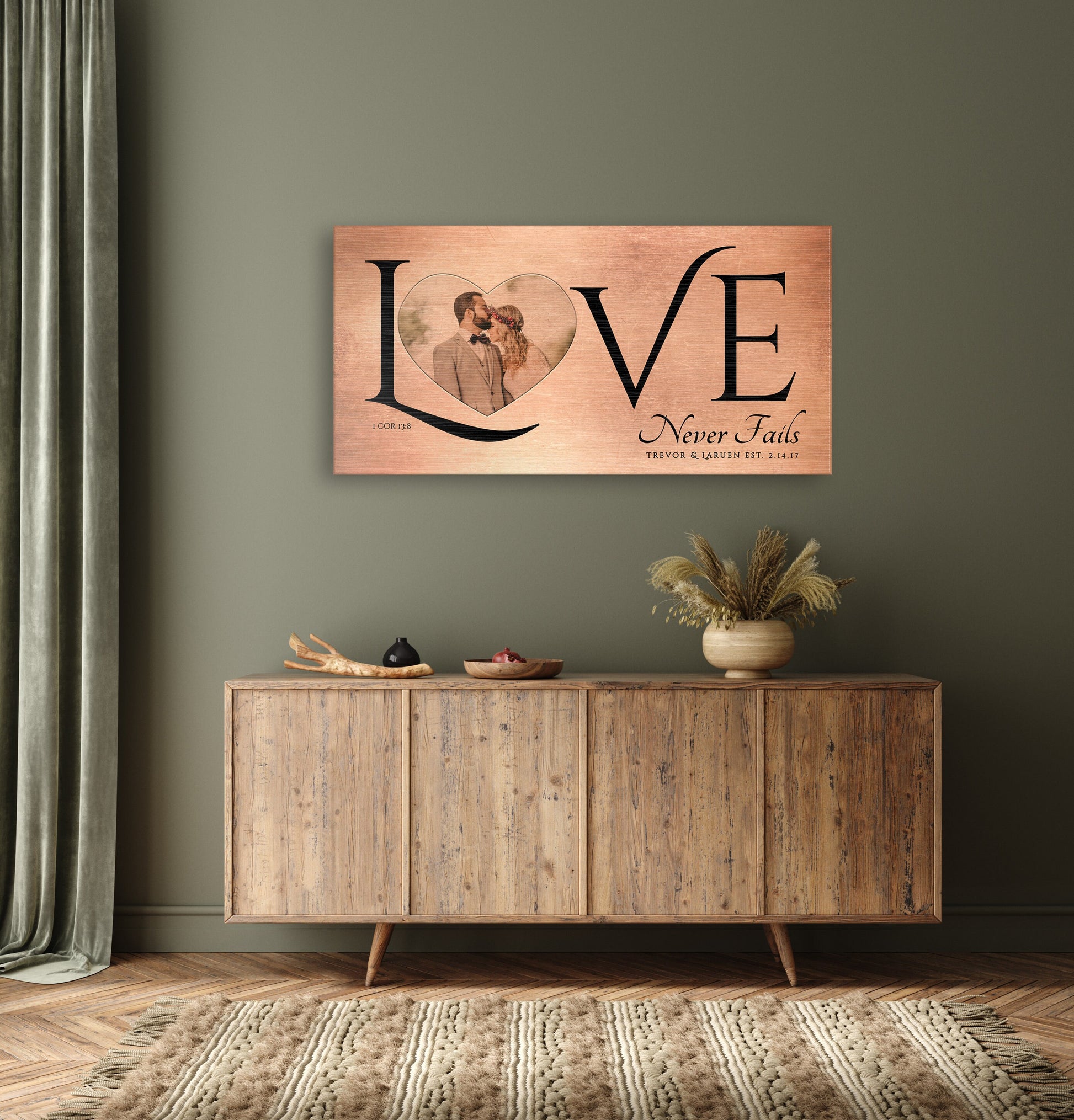Personalized Love Decor with Photo, Love Never Fails Sign - HoneycombProverbs - Signs - Photo Plaques