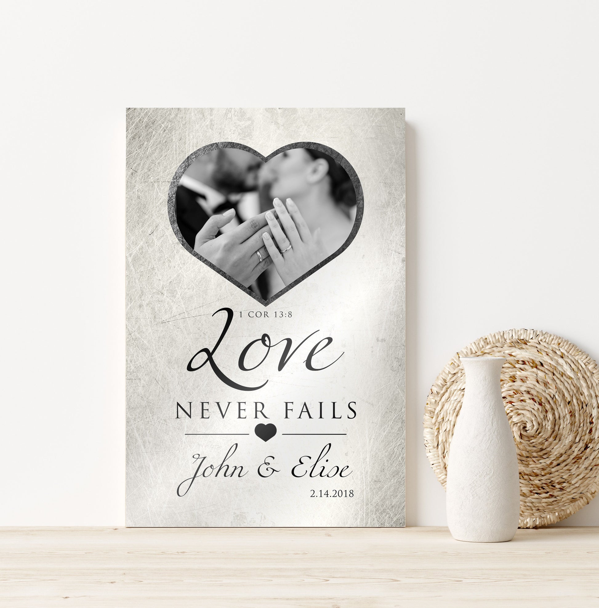 Love Never Fails Photo Sign, Personalized Anniversary plaque - HoneycombProverbs - Gifts For The Couple - Copper Anniversary Gifts