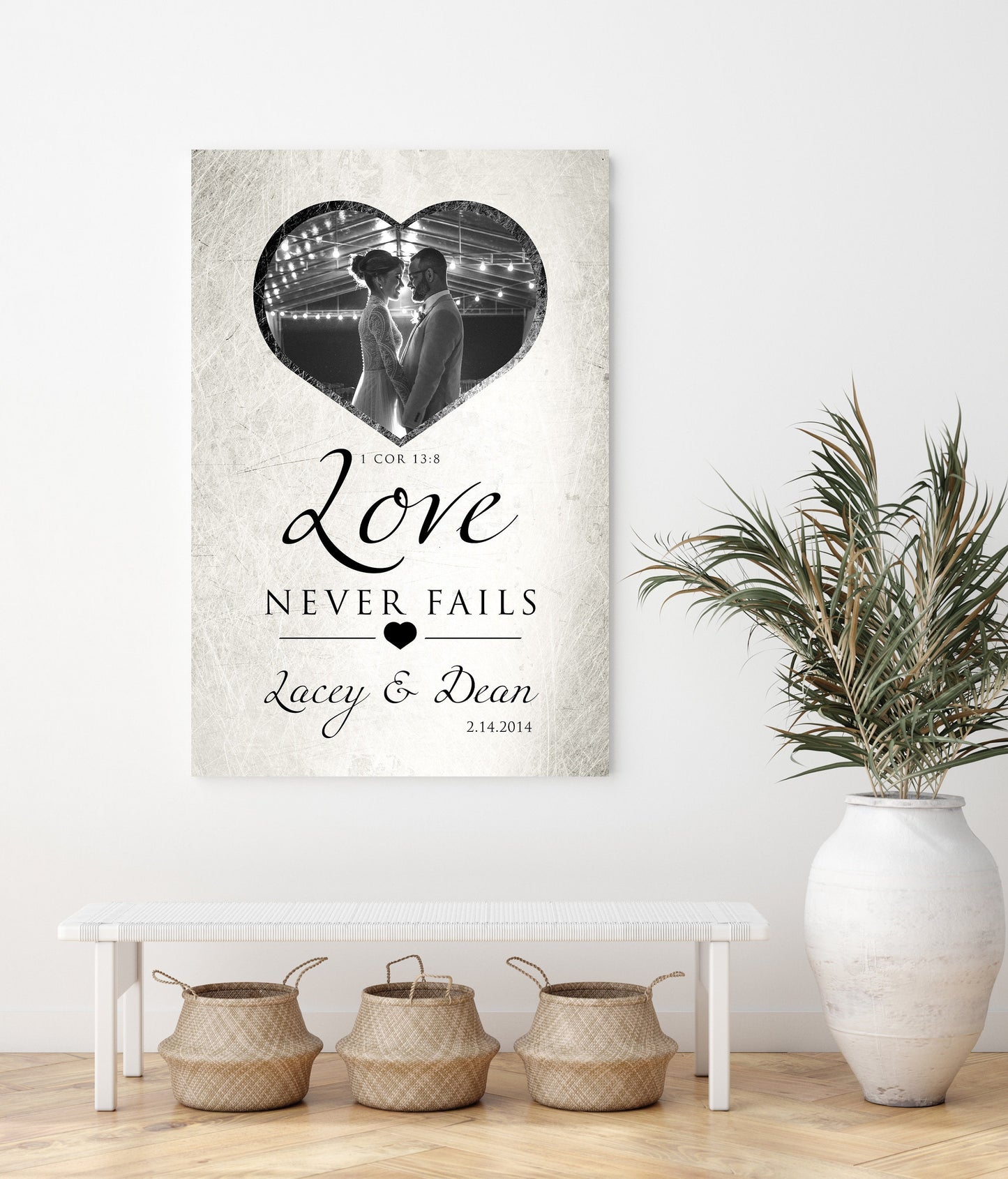 "Love Never Fails" Distressed Metal Portrait Art - HoneycombProverbs - Gifts For The Couple - Tin and Aluminum Gifts