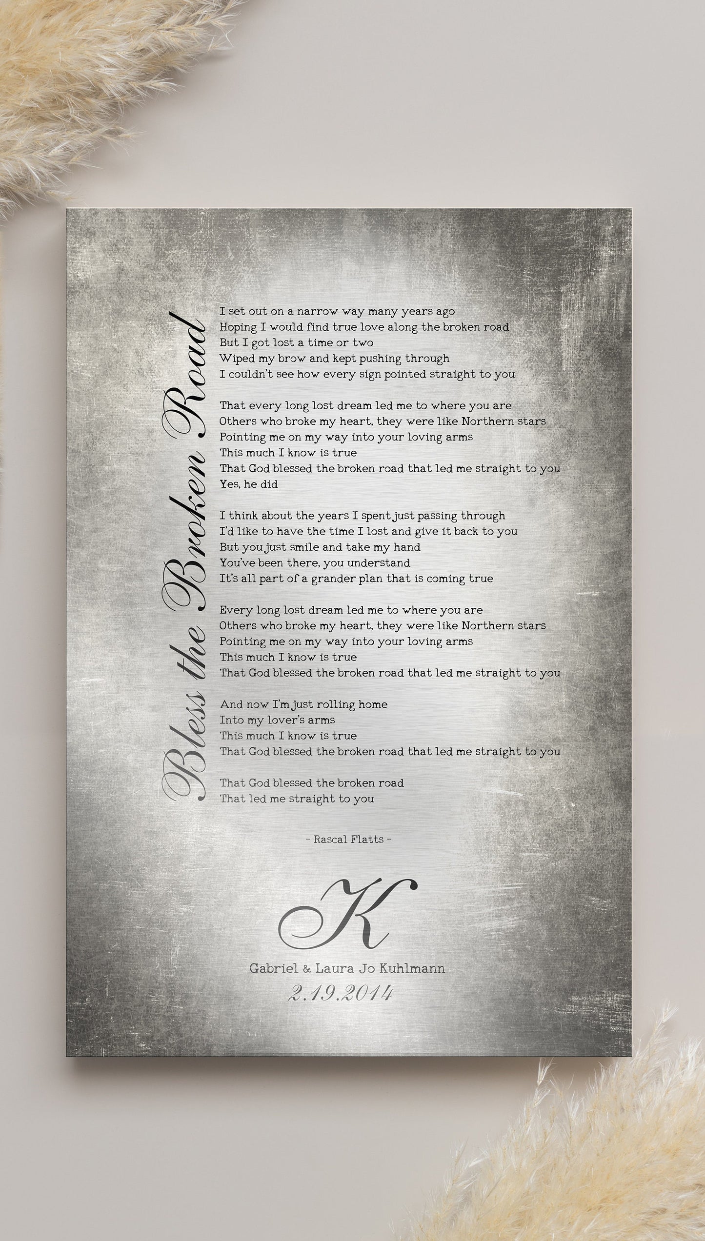 Monogrammed Tin Wedding Song Plaque - HoneycombProverbs - Signs - Vintage Lyrics Wall Art