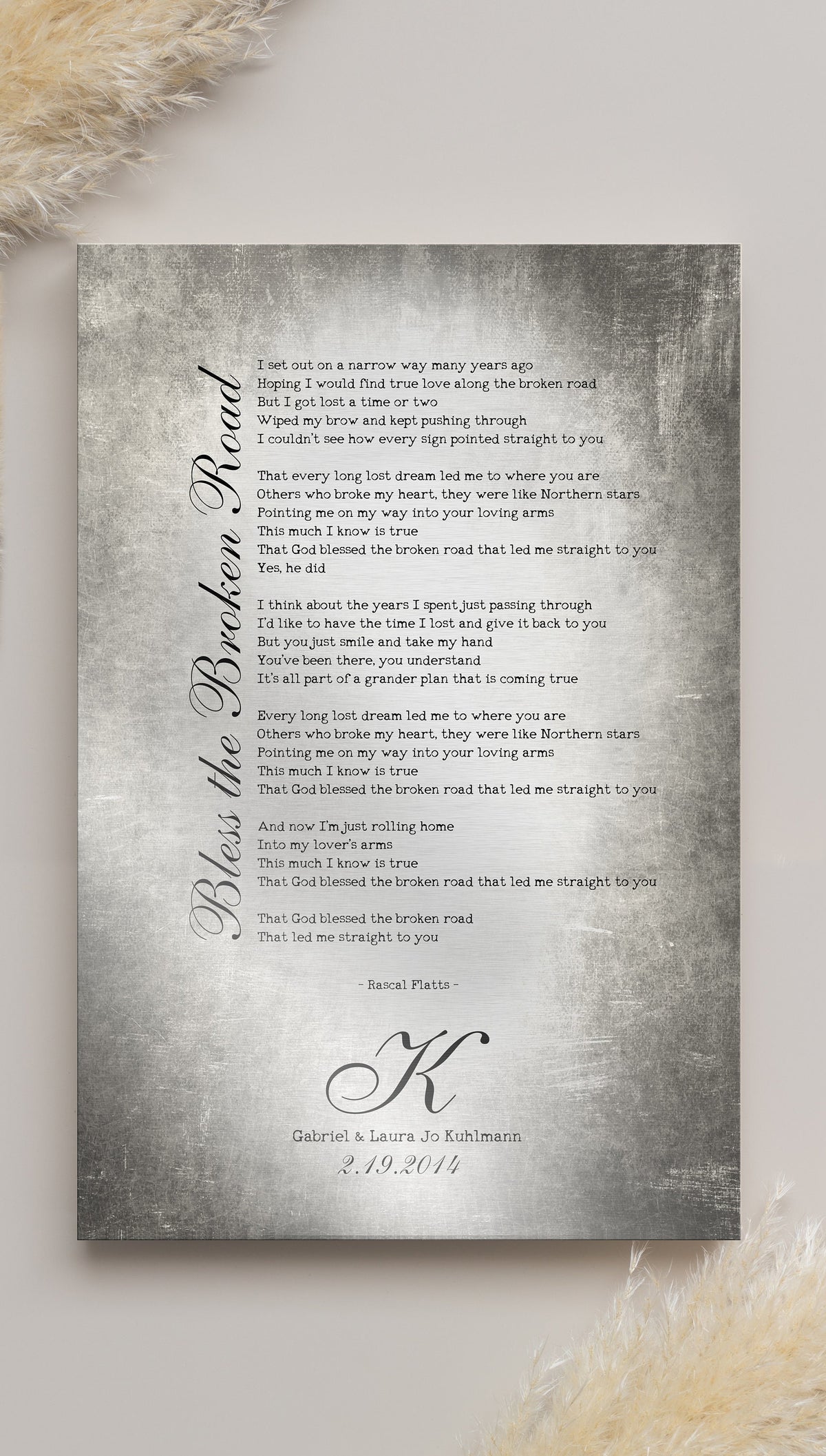 Monogrammed Tin Wedding Song Plaque - HoneycombProverbs - Signs - Tin and Aluminum Gifts