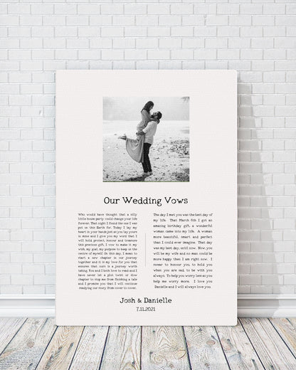Cotton Canvas Decor: Photo & Vows Art, personalization detail, 2nd anniversary cotton