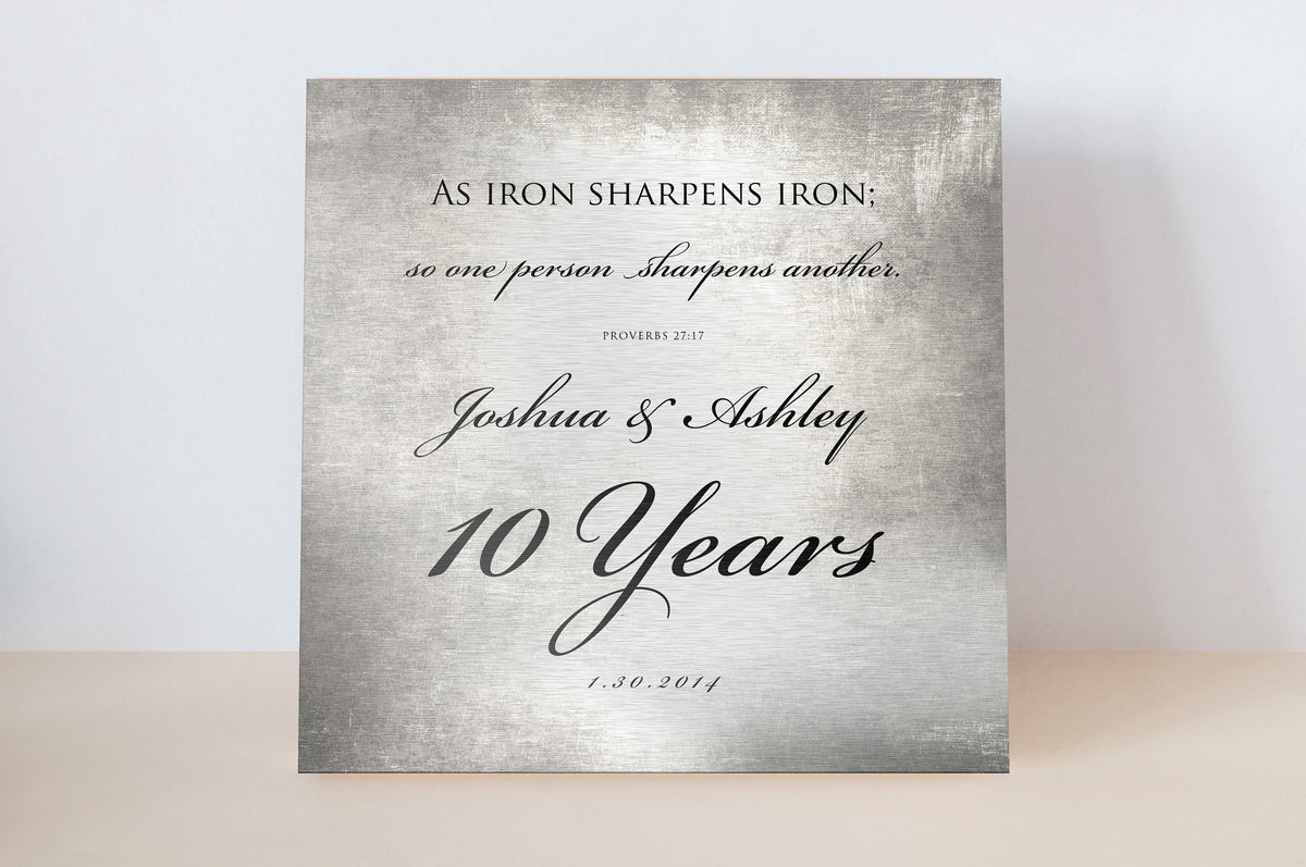 10 Years of Marriage plaque, Iron sharpens iron sign for couples - HoneycombProverbs - Signs - Tin and Aluminum Gifts