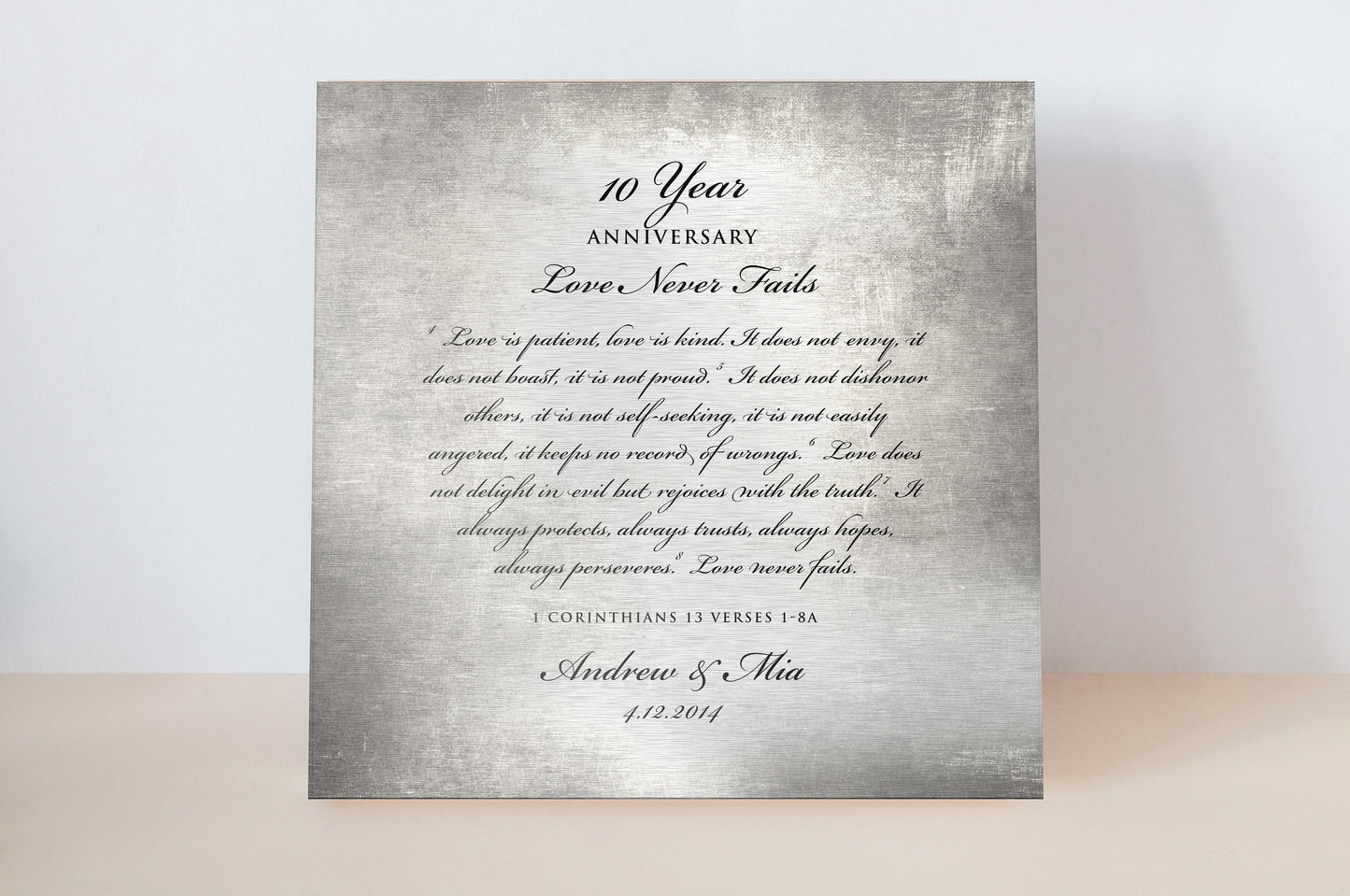 Love is patient, Love is kind, 10 Year Tribute Plaque - HoneycombProverbs - Signs - Tin and Aluminum Gifts
