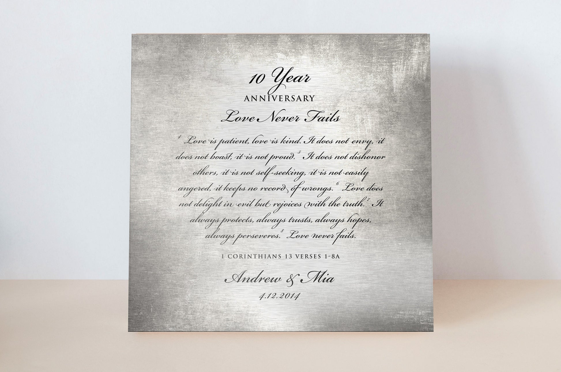 Love is patient, Love is kind, 10 Year Tribute Plaque - HoneycombProverbs - Signs - Tin and Aluminum Gifts
