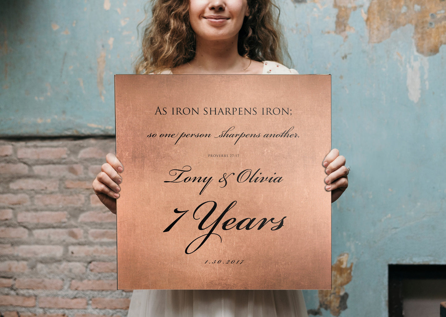 Copper Wedding Anniversary Sign, Proverbs 27:17 copper gift - HoneycombProverbs - Signs - Copper Anniversary Gifts