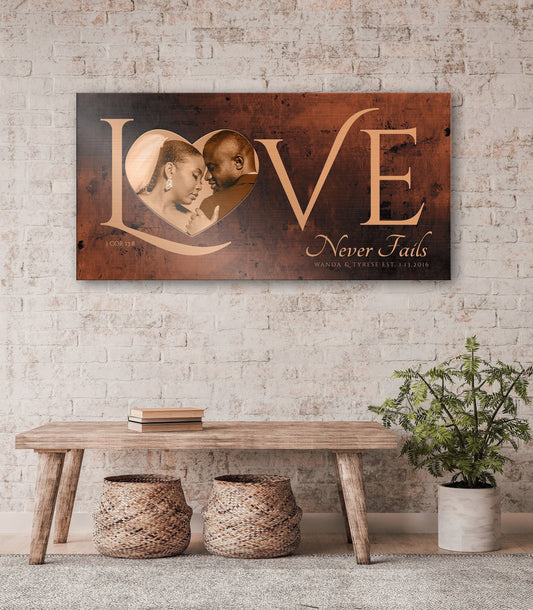 Love Never Fails Sign, Anniversary Gift for wife - HoneycombProverbs - Signs - Photo Plaques