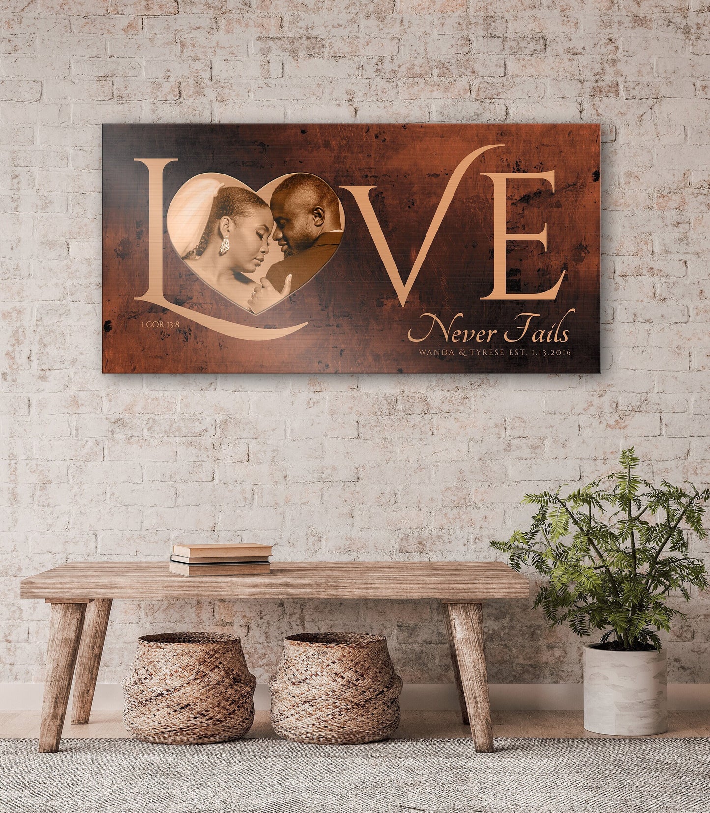Personalized Love Decor with Photo, Love Never Fails Sign - HoneycombProverbs - Signs - Photo Plaques