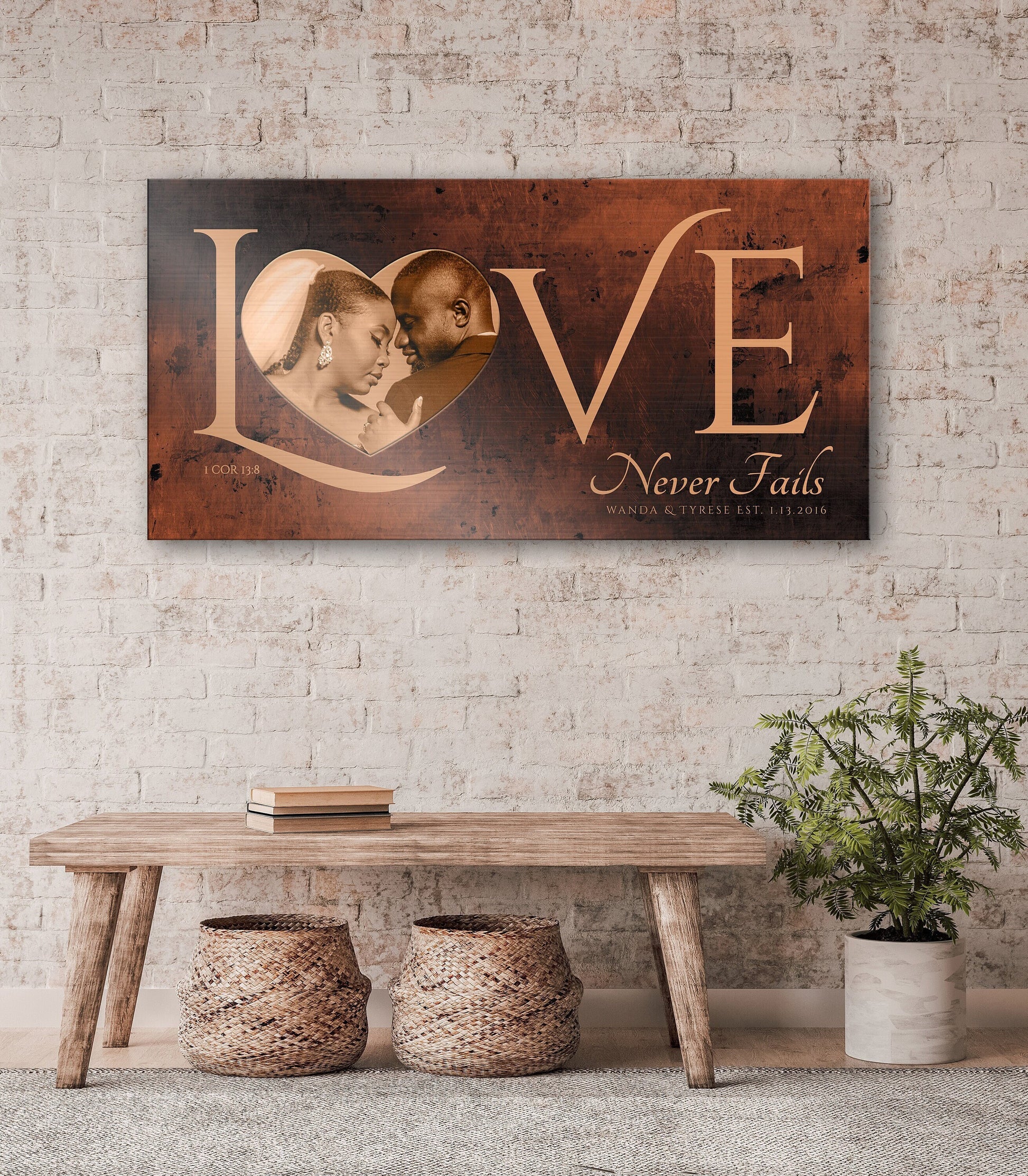 Personalized Love Decor with Photo, Love Never Fails Sign - HoneycombProverbs - Signs - Photo Plaques