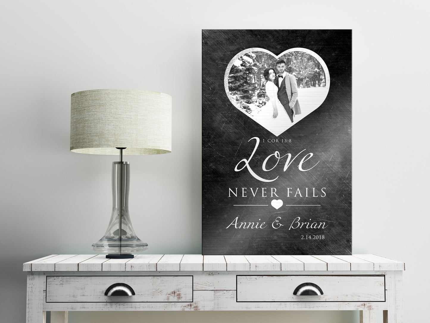"Love Never Fails" Distressed Metal Portrait Art - HoneycombProverbs - Gifts For The Couple - Tin and Aluminum Gifts