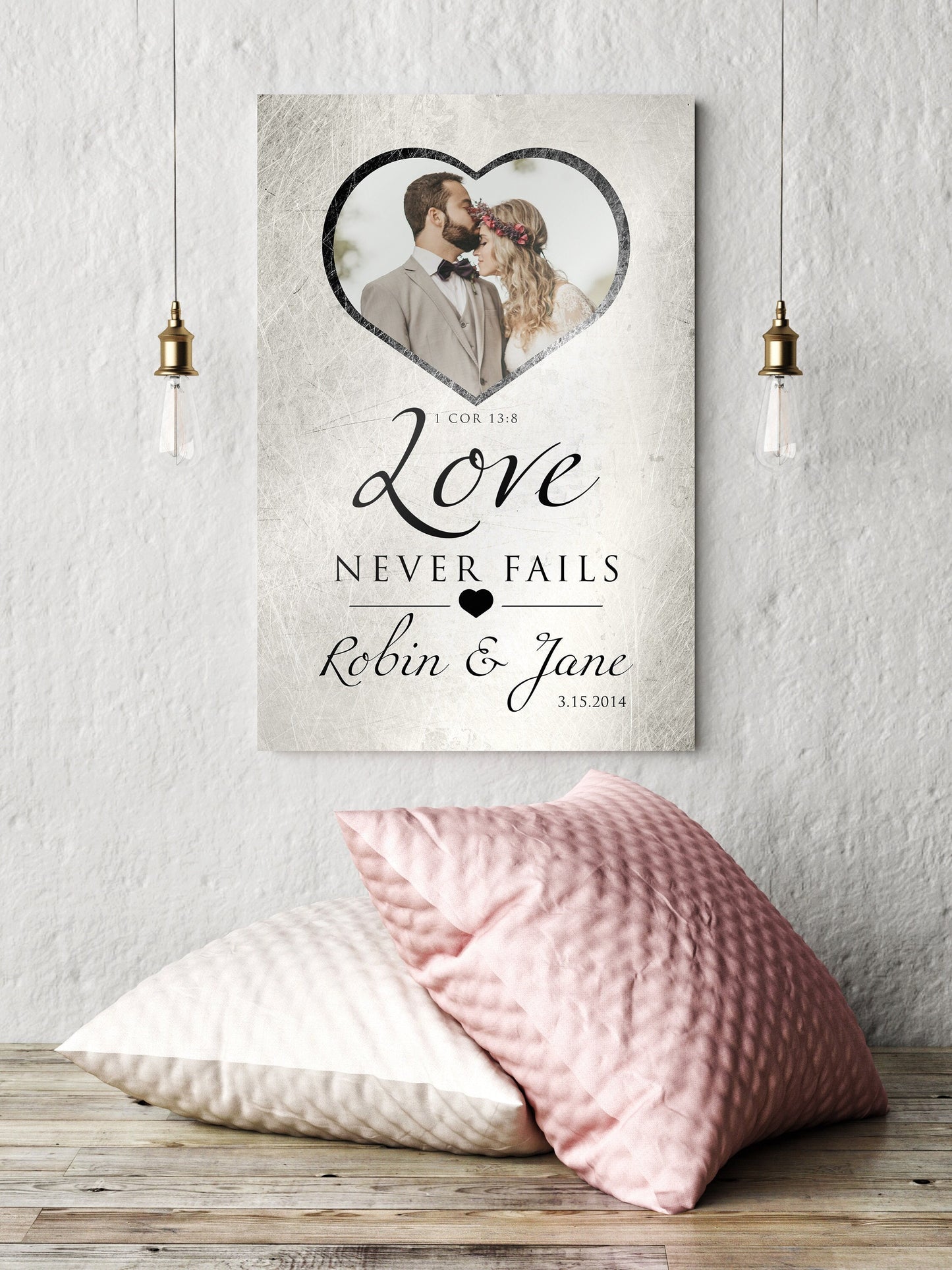 "Love Never Fails" Distressed Metal Portrait Art - HoneycombProverbs - Gifts For The Couple - Tin and Aluminum Gifts