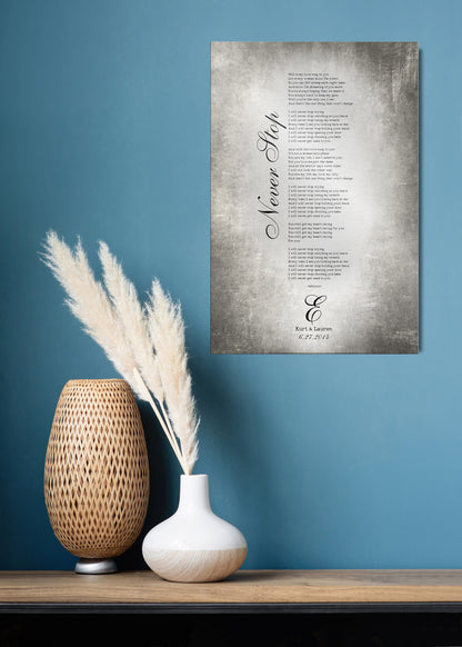 Monogrammed Tin Wedding Song Plaque - HoneycombProverbs - Signs - Tin and Aluminum Gifts