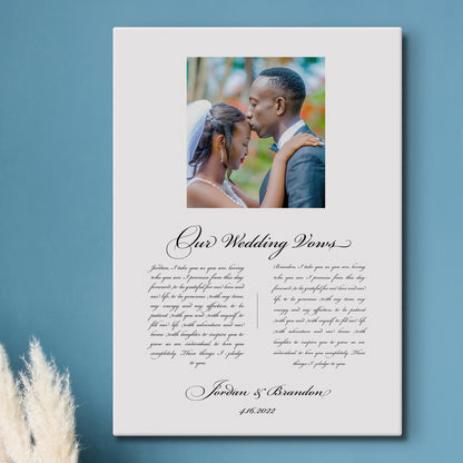 Cotton Canvas Decor: Photo & Vows Art, close-up detail, 2nd anniversary cotton