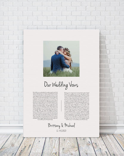 Cotton Canvas Decor: Photo & Vows Art, shown on the wall, 2nd anniversary cotton