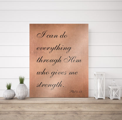 Personalized Aged Metal Scripture Sign, close-up detail, iron, copper, bronze or tin anniversary
