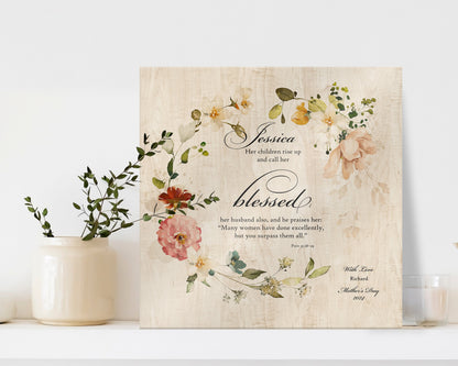 Proverbs 31 Wood Plaque for her, Personalized, Her Children call her blessed, Womens Religious, Christian Gift, 5th Anniverary for gift wife