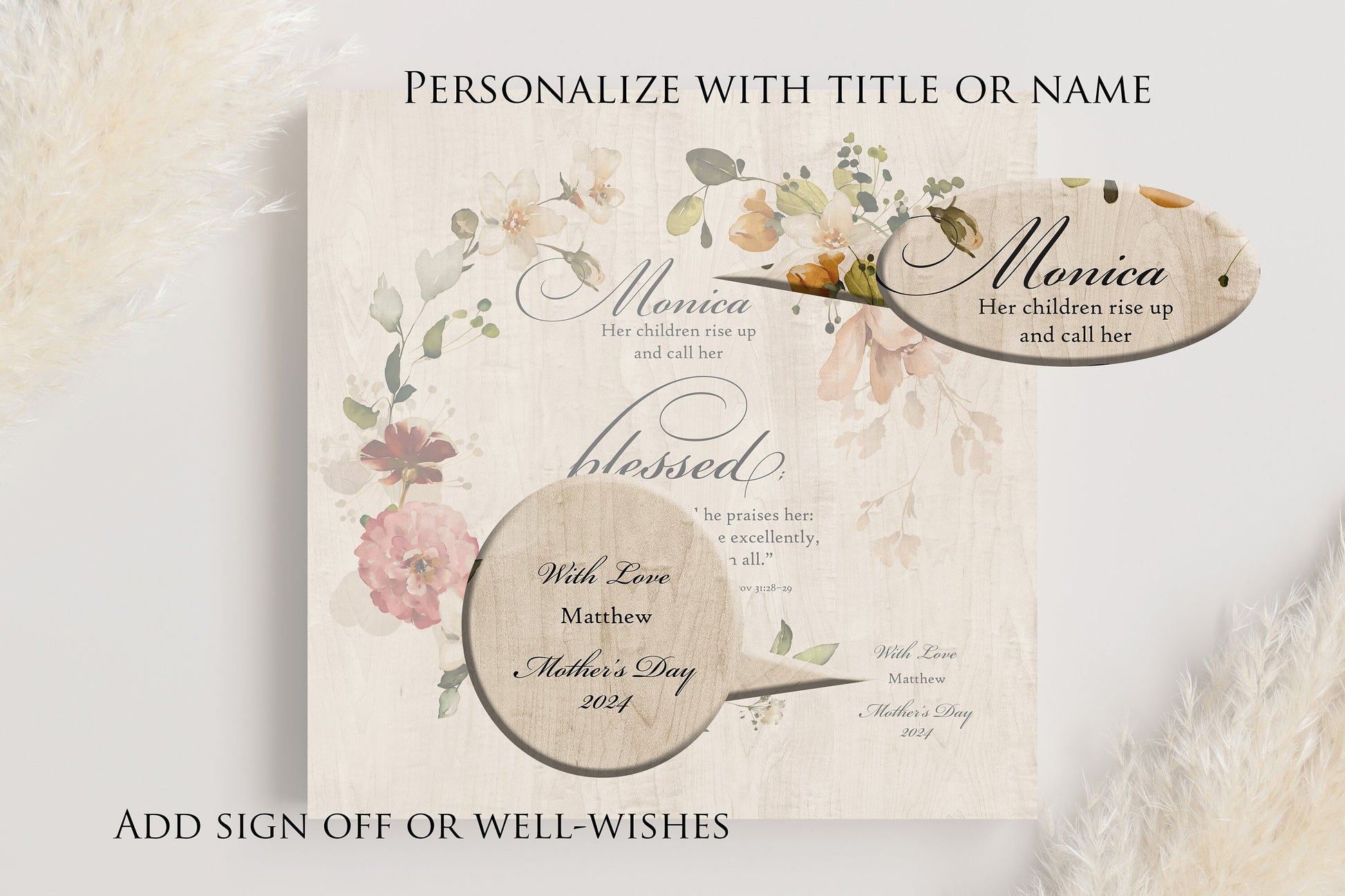 Her Children Call Her Blessed: Personalized Proverbs 31 Wood Plaque - HoneycombProverbs - Religious Home & Decor - Christian Wall Art