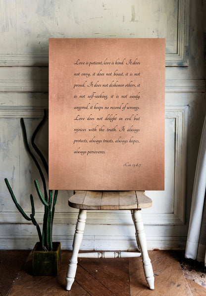 Personalized Aged Metal Scripture Sign, alternate angle, iron, copper, bronze or tin anniversary