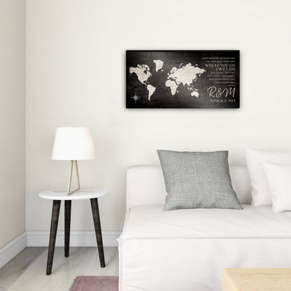 Ruth 1:16 Personalized World Map Art - HoneycombProverbs - Signs - Christian Wall Art