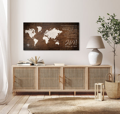 Ruth 1:16 Personalized World Map Art - HoneycombProverbs - Signs - Christian Wall Art