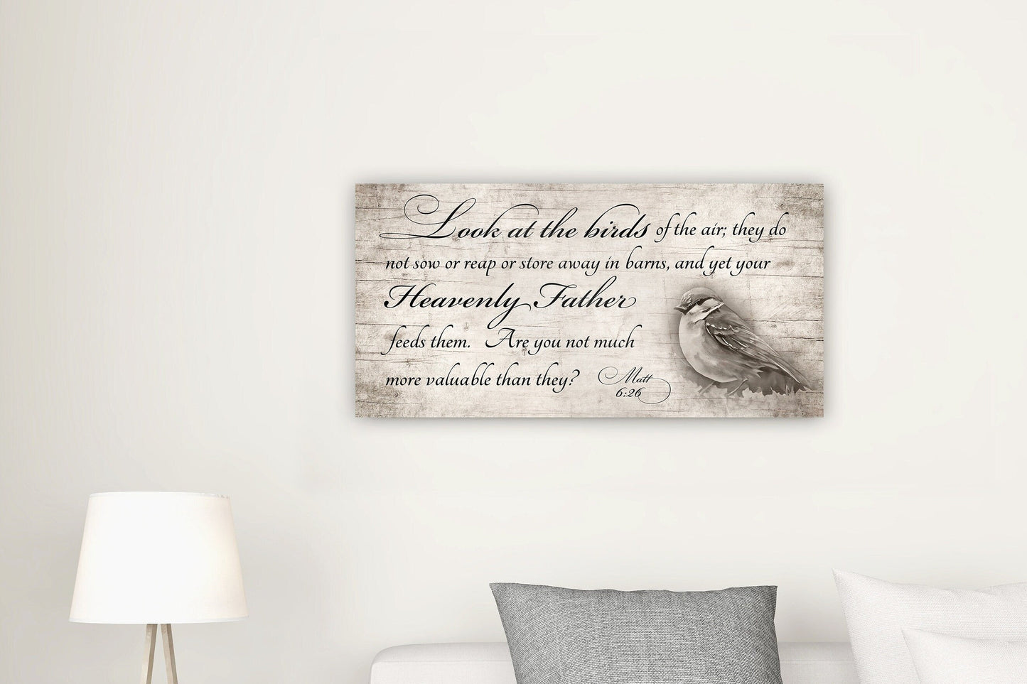 Look at the birds, Large Wood Scripture Art, Rustic Wood Wall Decor, Religious art, CottageCore, Religious Wall Hanging, Bible Verse