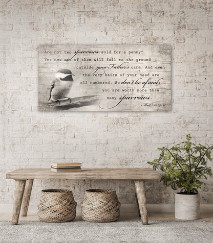 More than Many Sparrows, Matthew 10:29-31 Farmhouse Sign - HoneycombProverbs - Signs - Christian Wall Art
