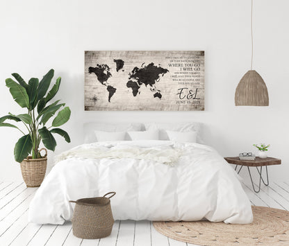 Where You Go, I Will Go: Personalized World Map Art - HoneycombProverbs - Signs - 5 year anniversary gifts
