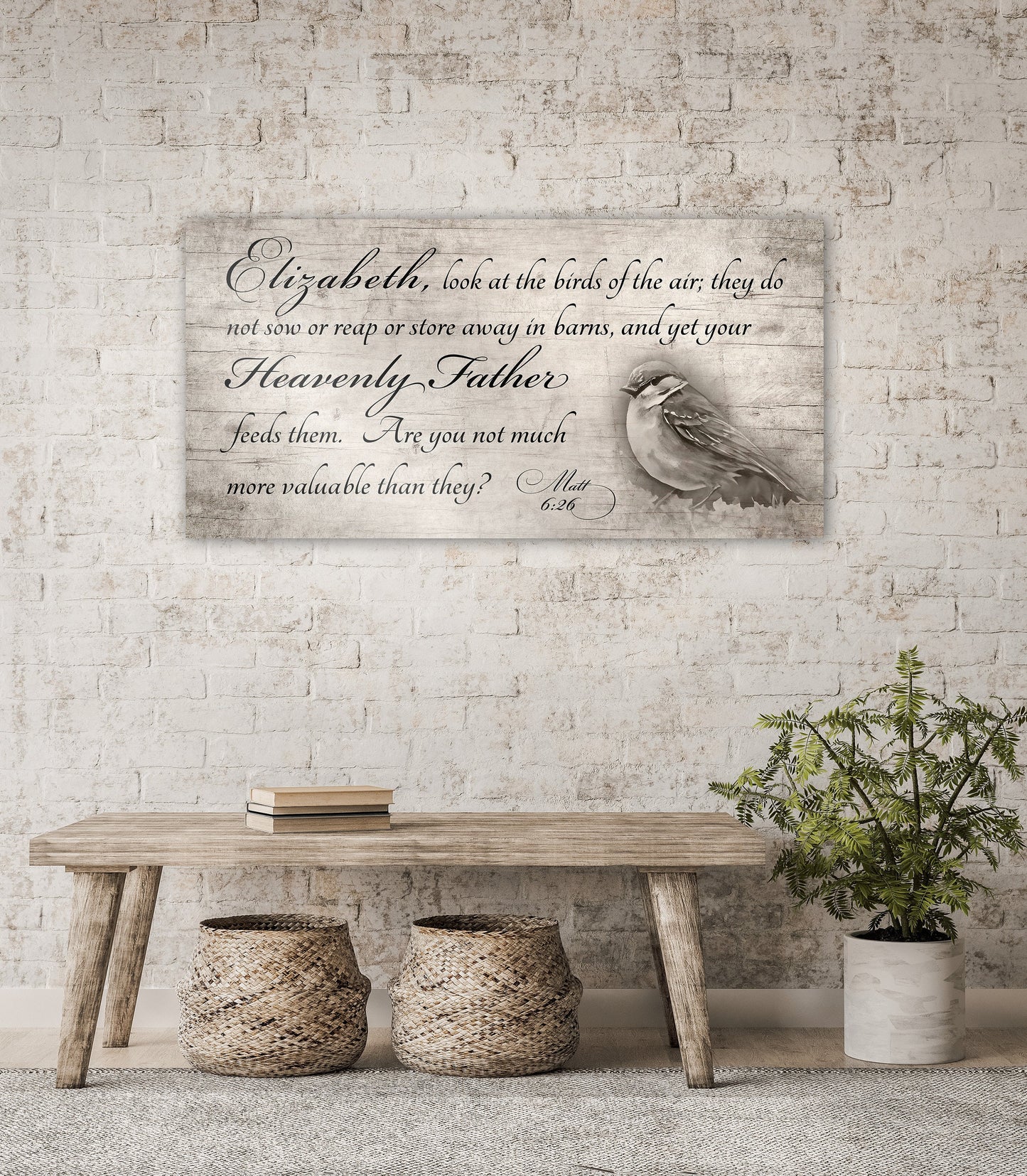 Personalized Matthew 6:26 Farmhous Sign: Look at the Birds - HoneycombProverbs - Signs - Christian Wall Art