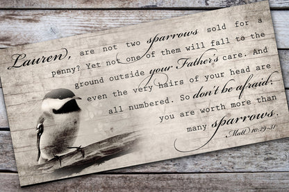 Personalized Matthew 10:29-31 Farmhouse Sign: Don't be afraid - HoneycombProverbs - Signs - Christian Wall Art