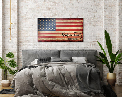 Our Flag, Our Family - Rutic Est. Sign on Wood - HoneycombProverbs - Signs - 5 year anniversary gifts