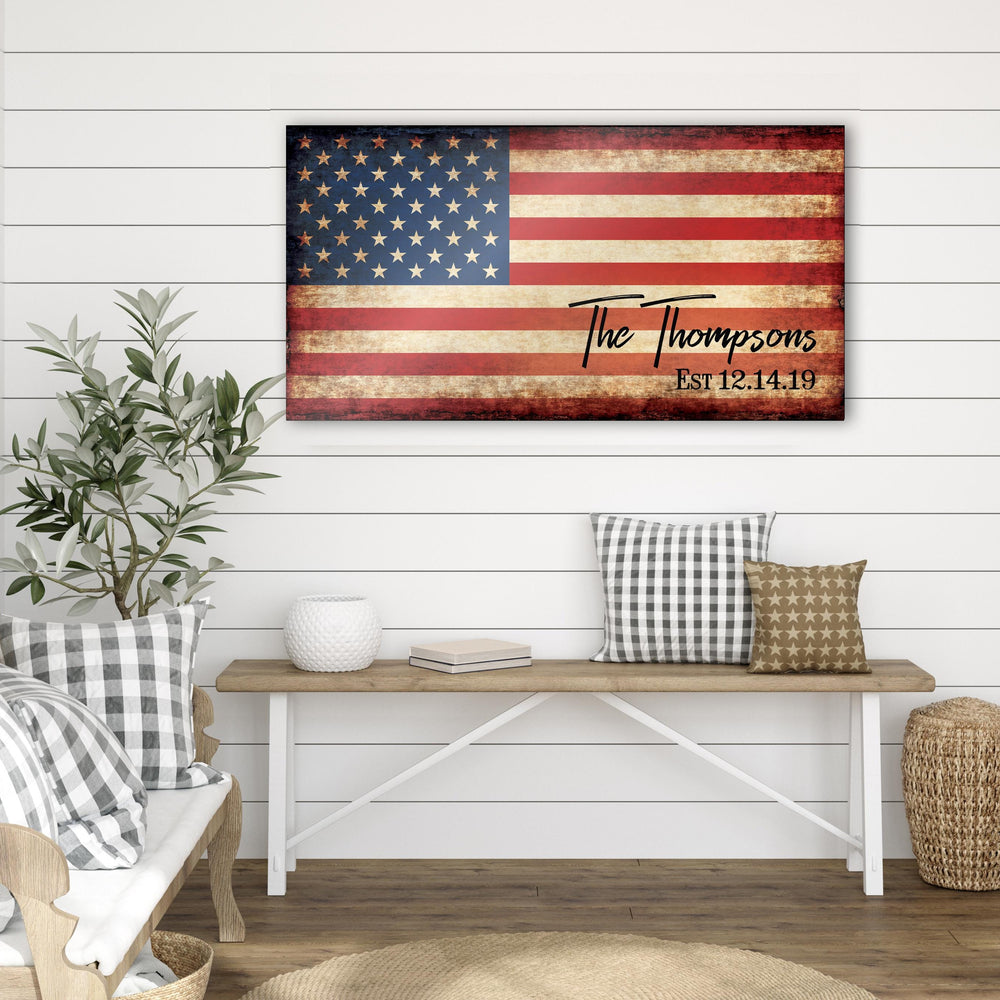 
                  
                    Personalized American Flag Sign, Rustic Patriotic Wall Art, Military Family, Housewarming Gift, Man Cave Decor, 5th year Anniversary Gift
                  
                