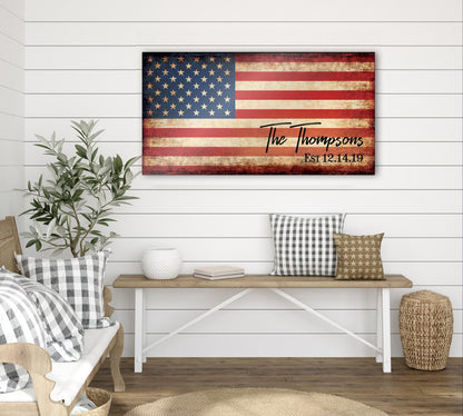 Our Flag, Our Family - Rutic Est. Sign on Wood - HoneycombProverbs - Signs - 5 year anniversary gifts