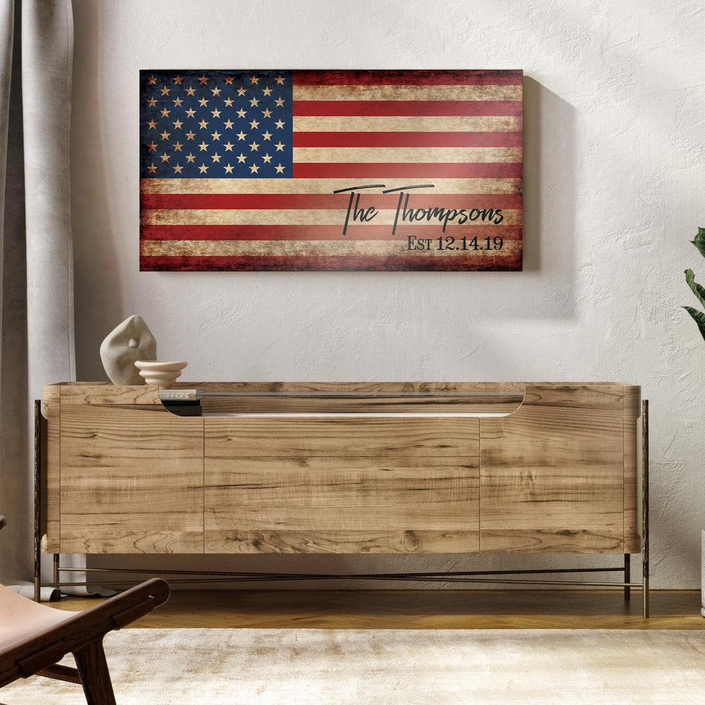 
                  
                    Personalized American Flag Sign, Rustic Patriotic Wall Art, Military Family, Housewarming Gift, Man Cave Decor, 5th year Anniversary Gift
                  
                