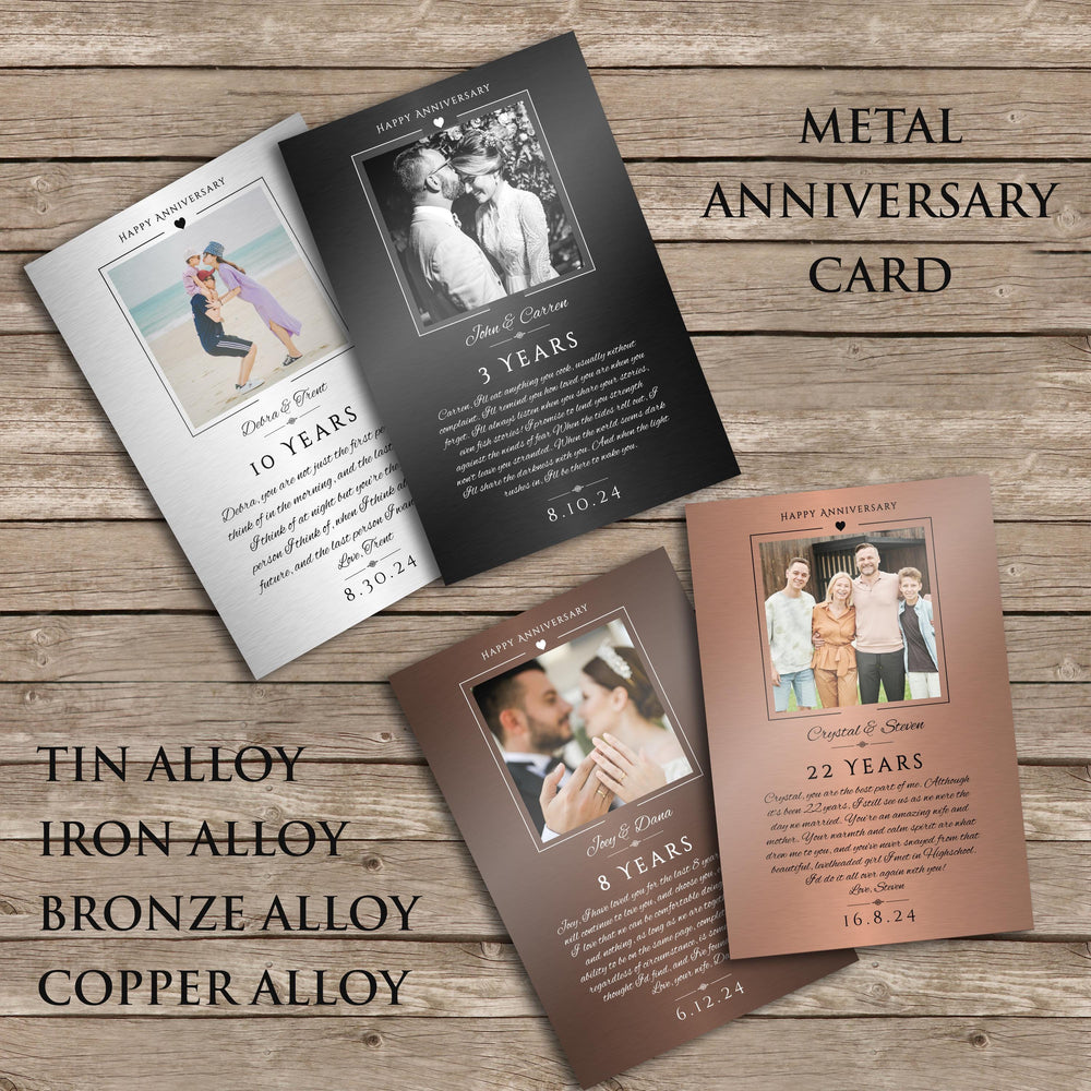 Metal Anniversary Card, Personalized, Tin Anniversary Card, Bronze Anniversary Card, Copper Anniversary Photo Card, 10th Anniversary Card